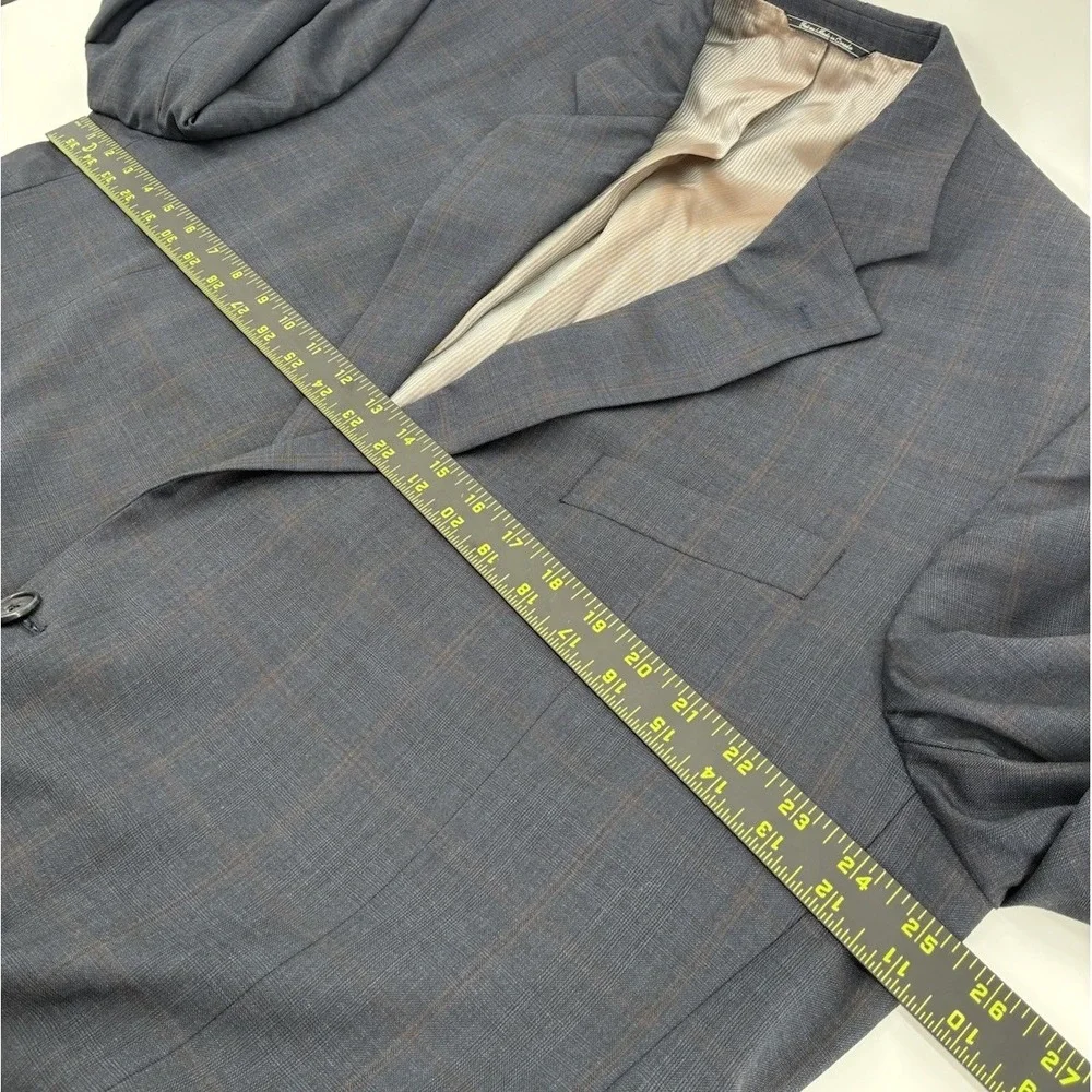 Jack Victor Super 110s Wool Suit Size 48XL Gray Windowpane Pleated Cuffs 42X34